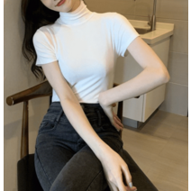 [4colors성숙미] 쫀쫀 반팔 목폴라 터틀넥 목티셔츠