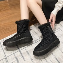 여성화 겨울 기모 하이탑 스노우슈즈 임산부 플랫 워커 발볼 통통 전용 트렌드 패션 슈즈