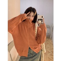 지퍼 하이넥 니트 코트 스타일리시한 여성 긴팔 니트 스웨터