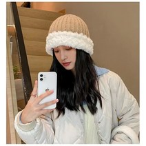 가을 겨울 벙거지 모자 기모 니트 모자 여성 날씬해 보이는 ins 비니 털모자 바람막이