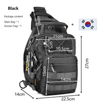 전술 슬링 백 밀리터리 사냥 액세서리 EDC 방수 숄더 남성용 코두라 패브릭 튼튼한 캠핑 팩 Molle, 03 Black with KR flag
