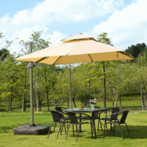 3M 럭셔리 프리미엄 대형 사각 폴딩파라솔 + 물통받침대 SET (카페 테라스 정원 가정용) 알루미늄 폴대 각도조절 2중지붕 다양한 색상, 아이보리, 1개