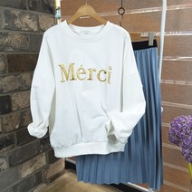 상상그이상 여성용 메탈 발포 레터링 나염 라운드 맨투맨