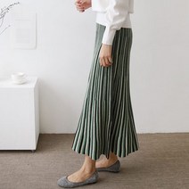 오슈 여름 베이직 깔끔 기본 데일리룩 주름 울 롱스커트