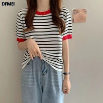 DFMEI 박카라 스트라이프 니트 여 루즈핏 상의