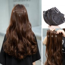 [피플앤제이]3피스 타입 붙임머리 가발 헤어피스 볼륨 긴 웨이브형 자연스러운 연출, 45cm - 다크브라운