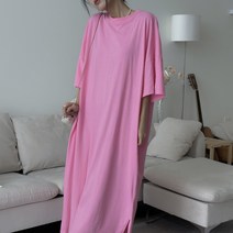 [제이앤로제] 스윗 맥시 트레이닝 원피스 (여름 루즈핏 오버핏 박시 롱 반팔 라운드 넥 무지 트임 복 추리닝 츄리닝 홈웨어 잠옷 파자마 파티 바캉스 휴가 여행 룩 면 빅사이즈)