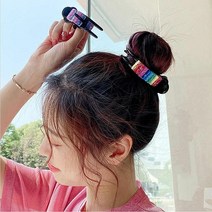 [KT알파쇼핑]무지개 비즈집게핀 바나나핀 올림머리집게핀 올림머리, 투명-보라_W75ADCE