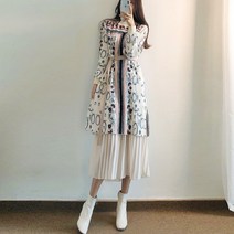 요시아나 [당일발송] 에스닉 패턴 주름 쉬폰 롱 원피스