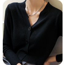 무드베이지 여성 V넥 세미크롭 간절기 베이직 가디건