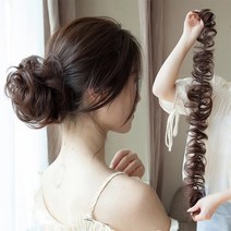 하이유니 똥머리 코일 붙임 올림 머리 헤어 피스 셀프 부분 가발, 다크브라운