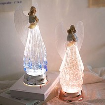 크리스마스 투명 천사 오르골 워터볼 장식 무드등, 핑크