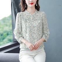 봄 봄 칠부소매 쉬폰 상의 여성 스타일리시한 프린트 블라우스