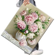 파센 액자 캔버스형보석십자수 DIY세트 라운드 비즈 40 X 50cm, FSE04.온화한 모란꽃