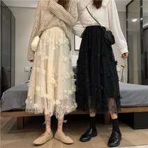 마구도가 여성 샤스커트 플레어 꽃자수 쉬폰치마