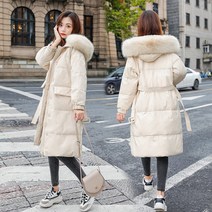 DFMEI 빅 퍼 카라 도톰 화이트 오리털 롱 패딩 여대 포켓 윈드스토퍼시즌 코트