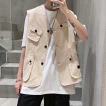 모티브조끼 100% 코튼 조끼 일본 스타일 작업복 캐주얼 스트리트웨어 민소매 남성 의류 패션 상의