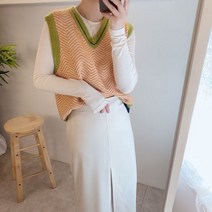 보블리에 / 유니크 컬러 브이넥 배색 조끼