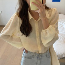 연노랑블라우스 출근 사무실 단정한 비치는 블라우스