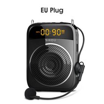 SHIDU 15W 휴대용 음성 증폭기 유선 마이크 라우드 스피커 오디오 녹음 AUX 블루투스 교사 S298, Black EU Plug