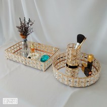 공간샵 엔틱 크리스탈 골드 화장품 화장대 향수 립스틱 정리 수납 정리함 정리대 진열대 보관함 수납함 트레이 네일샵 헤어샵 인테리어 소품, 2.크리스탈골드트레이(원형), 원형