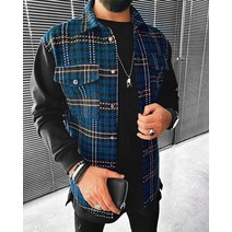 남성 가을 겨울 빅사이즈 화려한 체크무늬 캐주얼 모직 자켓 하프 코트 데일리룩