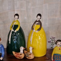 한국 전통 도자기 인형 토우인형 토기인형 인테리어 장식소품 외국인 선물, 무광, 노랑