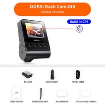 DDPAI-Z40 대시 캠 자동차 카메라 레코더 소니 IMX335 1944P HD 비디오 GPS 추적 360 회전 와이파이 DVR 24 시간 주차 보호기, z40gps, 64GB TF 카드