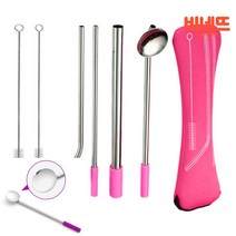 스텐빨대 6P 세트 핑크 스트로우 빨대세척 친환경빨대