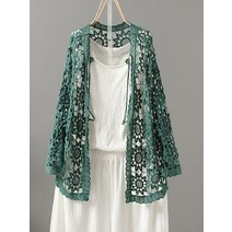 더폴 여성 꽃 손뜨개 레이스 루즈 여름 니트 가디건