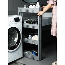 틈새 선반 이동식 슬림 수납장 보관함 3단 4단 주방 세탁실 다용도실 욕실 트롤리 트레이, 그레이, 1개