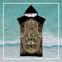 [유이물류][국내배송] 서핑 서프 해변 판초 후드 비치 타월 가운 바람막이, 08.골드블랙