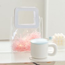 머그컵 머그 세트 플레이트세트 큐티 선물 뚜껑컵 커피잔 모던한 라떼잔 감성, 선물봉투 1스카이블루+화이트머드컵받침