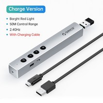 ORICO 무선 프레젠테이션 원격 리모콘 PPT 파워 포인트 레드 라이트 펜 맥 윈도우 프로젝터용 2.4GHz, 03 Charging Type Silver