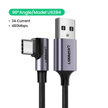 ugreen 나일론 usb c 케이블 90도 고속 충전기 usb type c 케이블 for xiaomi mi 8 samsung galaxy s9 plus mobile phone u, 협력사, 앵글 그레이, 0.5m