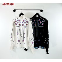 여자여자몰 럭셔리 특이한블라우스 플라워유니크나염 목프릴 스모크소매 수입명품블라우스