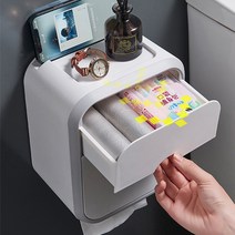 라온텐 무타공 욕실 벽걸이 휴지 걸이 케이스, 그레이화이트