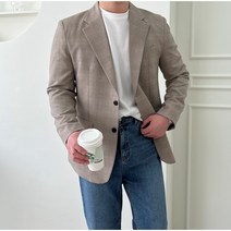 남성 그레이 글랜체크 블레이저 싱글 봄 가을 자켓