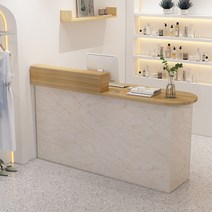 인포 안내 데스크 카운터 테이블, 120x50x105cm, 붉은돌무늬+밝은호두호가왼쪽에있고