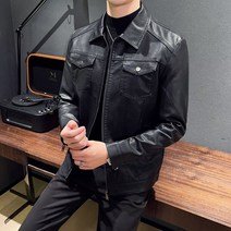 오버클래쓰 남자 캐주얼 재킷 심플 카라넥 가죽점퍼 심플아우터