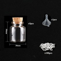 [케이로] 473119 코르크 마개가 있는 소형 미니 유리병 항아리 100 개 아이 나사 및 1 작은 깔때기 DIY 보석 만들기 5-10, 20ml-30x50mm set