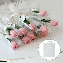 어나더플레르 튤립 비누꽃 한송이 꽃다발 10p   쇼핑백 세트, 핑크