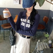 라라벨 여성용 가디건 카라넥 영문 프린팅 투웨이 크롭 긴팔 데일리 집업 가디건