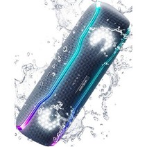 ERKEI SEHN Portable 블루투스 Speaker IPX7 Waterproof 무선 with Colorful Flashing Lights 25W Super Bass 24H, Black