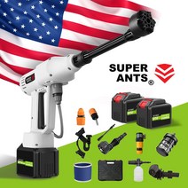 미국 SUPERANTS 무선 고압세척기 세차기 충전식 휴대용 3단 압력조절 물분사량 1분 6L, 고급 배터리 1개 풀세트