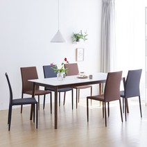 [리비니아] 스코틀 ZEN 세라믹 원목 1800 6인 와이드 식탁세트(식탁1+의자6) 2colors, 화이트, 브라운3+그레이3