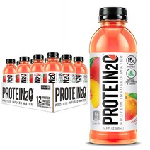 수입보충제 Protein2o 15g 분리유청단백질 주입수 바로 마실 수 있는 글루텐 프리 유당 인공 감미료 없음 맛 퓨전 버라이어티 팩 16.9oz 병12팩, [04] 복숭아 망고