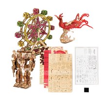 민화샵 3D 나무 미니어쳐 고급형 입체 퍼즐 조립 색칠놀이 만들기 세트, 회전목마