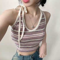 입꼬 레트로 단가라 홀터 크롭 나시3color