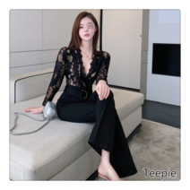 티피/Teepie V넥 긴팔 슬림 레이스 원피스 와이드 핏 팬츠 인
